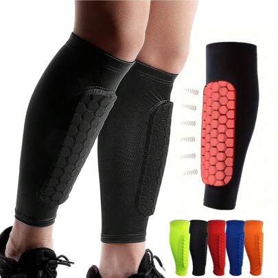 1 Pair Soccer Shin Guard Shin Pads, Lightweight Calf Compression Sleeve With Honeycomb Pad, For Baseball Boxing Kickboxing MTB Sports
