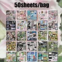 50 Sheets/Bag Sticker Book, Coated Paper Material, Nostalgic Summer Theme Stationery, Planner & Water Bottle Decor Stickers - Multicolor - View 14