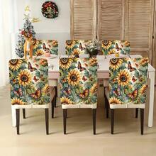 Housse de chaise courte en peluche, motif tournesol, fleurs et papillons, série automne (1/4/6/10 pièces), amovible, pour dossier, toutes saisons, décoration de vacances, pour salle à manger, salon, maison, avec protection dorsale, pour salle à manger, bureau, salon, hôtel et décoration d'intérieur.