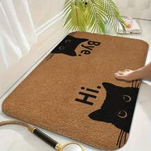 1 Cute Cat-Patterned Doormat - Double-Sided "Goodbye" And "Hello!" Welcome Floor Mat, Durable 100% Polyester Machine Washable, Suitable For Both Indoor And Outdoor Use, Perfect For Entrance, Living Room And Kitchen Decoration. Decorative Door Mat, Textured Surface Mat, Cat Theme - 彩色 - 查看 2