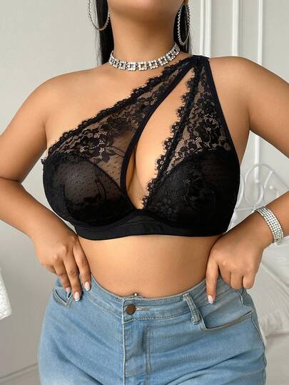 加大码简约纯色蕾丝拼接无钢圈舒适内衣