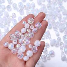 100 件/包亚克力镀 AB 色刻面圆珠，多款式散珠，时尚闪亮白色 DIY 珠宝制作用品，适用于手链、项链、吊坠、装饰品