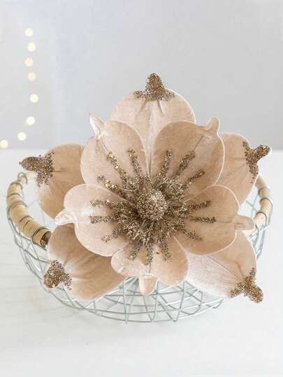 1 pieza, Flores de magnolia de terciopelo artificial, flores con brillo navideño para decoración del hogar y el árbol, excelente para el Día de San Valentín, Acción de Gracias, Día de la Madre y otras festividades, se pueden usar como regalos o decoraciones estacionales, decoración del hogar