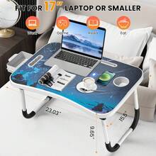 Portable Folding Table For RV Bedside, Multifunctional Tray Rack With Drawer, Can Also Be Used As A Computer Table - Suitable For RV, Bed, Sofa, Floor, Restaurant Reading And Writing - Stable And Durable, Foldable Design - Meteor - View 4