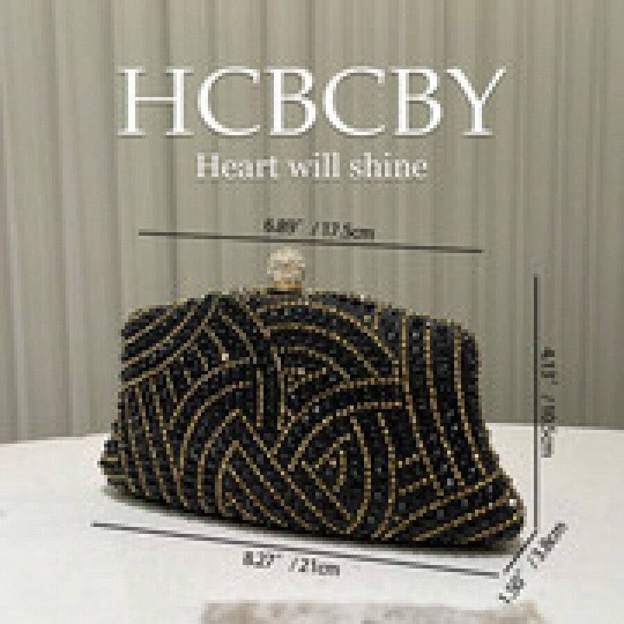 's Luxury Rhinestone Evening Bag, Sparkling Rhinestone Decoration And Unique Pattern Design, Fashionable And Elegant Handbag, Perfect For Evening Wear. Clutch Bag With A Noble Temperament. - Black - View 1