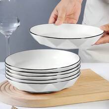 New Creative Plate, Household Dining Plate, Diamond Pattern Design, White Color, 8.15 Inch, Unique Black Spiral, Minimalist Style, New Fashionable Steak Plate, Fruit Plate, Vegetable Plate, Ceramic Material, Household Kitchen Supplies