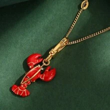1pc Unique Design Movable Red Lobster Pendant Necklace, Elegant Enamel Cute Animal Keychain, Suitable For Women's Daily Wear