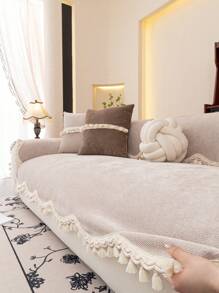 1 件欧式花卉蕾丝沙发垫套,奢华简约沙发套,防滑防尘防刮,适用于卧室客厅办公室装饰,适合所有季节 - 卡其色 - 查看 7
