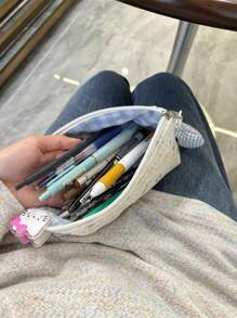 Sanrio 1 Blue Lace Cute Hello Kitty Cat Pencil Case (Without The Heart Keychain Pendant). Large Capacity Pencil Case. Portable Design Pencil Case Ins Female Cosmetic Bag. Student Stationery. Student Pencil Case. Back-To-School Season Gift - Multicolor - View 5