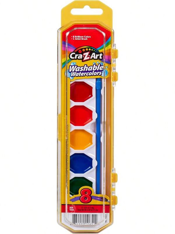 Washable Watercolors With Brush, 8 Colors, 1 Tray (10651)