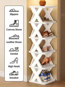 9-Layer Narrow Entrance Shoe Rack Plastic Vertical Shoe Storage Box, Space Saving, Independent Shoe Storage Rack, Easy To Install, Corridor Storage Rack  For Shoes, Clothes, Hats, Bags, Books, Home Accessories - 6 Tier - Solid White - 查看 1