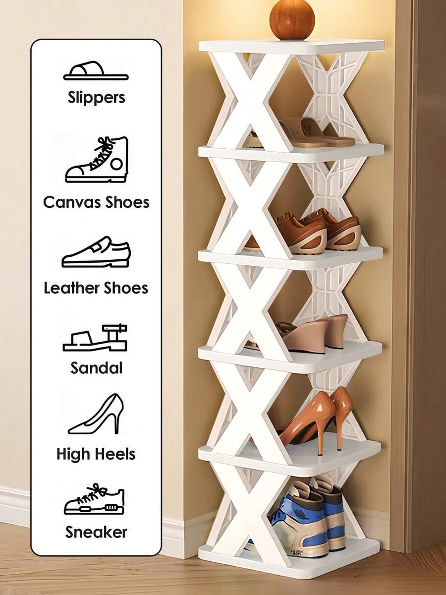 9-Layer Narrow Entrance Shoe Rack Plastic Vertical Shoe Storage Box, Space Saving, Independent Shoe Storage Rack, Easy To Install, Corridor Storage Rack  For Shoes, Clothes, Hats, Bags, Books, Home Accessories - 6 Tier - Solid White - 查看 1