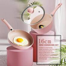 ABKOK Pots And Pans Set Of 4 With 6.5inch Frying Pan,6.5inch Stock Pot With Lid,8.7inch Egg Fried Pan,10inch Silicone Cooking Spatula,Home Kitchen Cookware Sets,Compatible With All Stoves,Pink - 粉色 - 查看 3