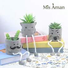 3 件套创意人造多肉植物，搭配灰色花盆，迷你盆栽多肉植物，适合家庭办公桌装饰和礼物选择