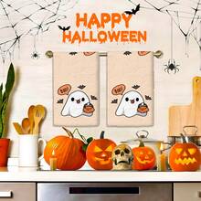 2/4 Pcs Ghost Pattern Printed Dish Towels, Halloween, Super Absorbent Microfiber Modern Towels For Cooking And Baking, Printed Dishcloths, Cleaning Towels, Hand Towels, Tea Towels, Super Soft And Highly Absorbent, Great Gift For Neighbors, Moms, Friends, Birthday, Halloween, Housewarming, Kitchen Decor, Household Essentials