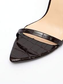 Jin Bei Qi 女士尖头细带漆皮细高跟凉鞋，性感简约优雅派对礼服高跟鞋，深棕色 - 棕色 - 查看 10