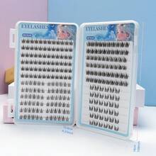 240簇4款自然自粘假睫毛 - 混合长度CC卷翘睫毛，包含向日葵、三部曲和山茶花风格猫眼假睫毛，外观凌乱，无需胶水