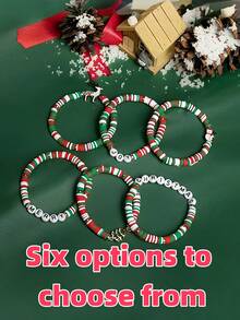 6 款圣诞手链套装 - 绿色圣诞麋鹿和红色圣诞糖果可叠戴手链，适合个人装饰、圣诞礼物、儿童礼物、生日礼物、友谊手链、节日派对礼物，充满欢乐的圣诞风格，适合女性和青少年，3 岁至成人，非常漂亮的装饰，完美的圣诞礼物 - 彩色 - 查看 7