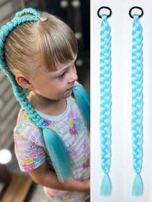 Kids Synthetic Braided Ponytail Extension With Elastic Rubber Band Long Straight Pony Tail For Girls Party 2pcs - Purple - View 9