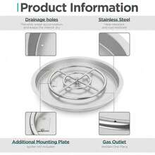 GCCSJ 25" Round Stainless Steel Fire Pit Burner, Fire Pit Pan With Spark Ignition Kit, Rated For Up To 150K BTU, For Indoor Or Outdoor Fireplace - Silver - View 8