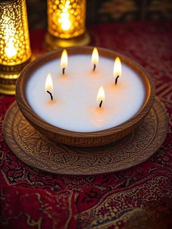 1PC New Round Wooden Scented Candle, Suitable For Vacation Travel, Atmosphere Decoration, Home Lighting Special Right Angle Circular 4.5cm High Wooden Bowl Scented Candle, Very Suitable For Home, Hotel, And High-End Restaurant.