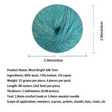 6 buc/pachet, 150 g fire de mohair cu sclipici metalic în total, material DIY manual pentru tricotat pulovere, eșarfe, pălării, mănuși calde și la modă în toamnă/iarnă