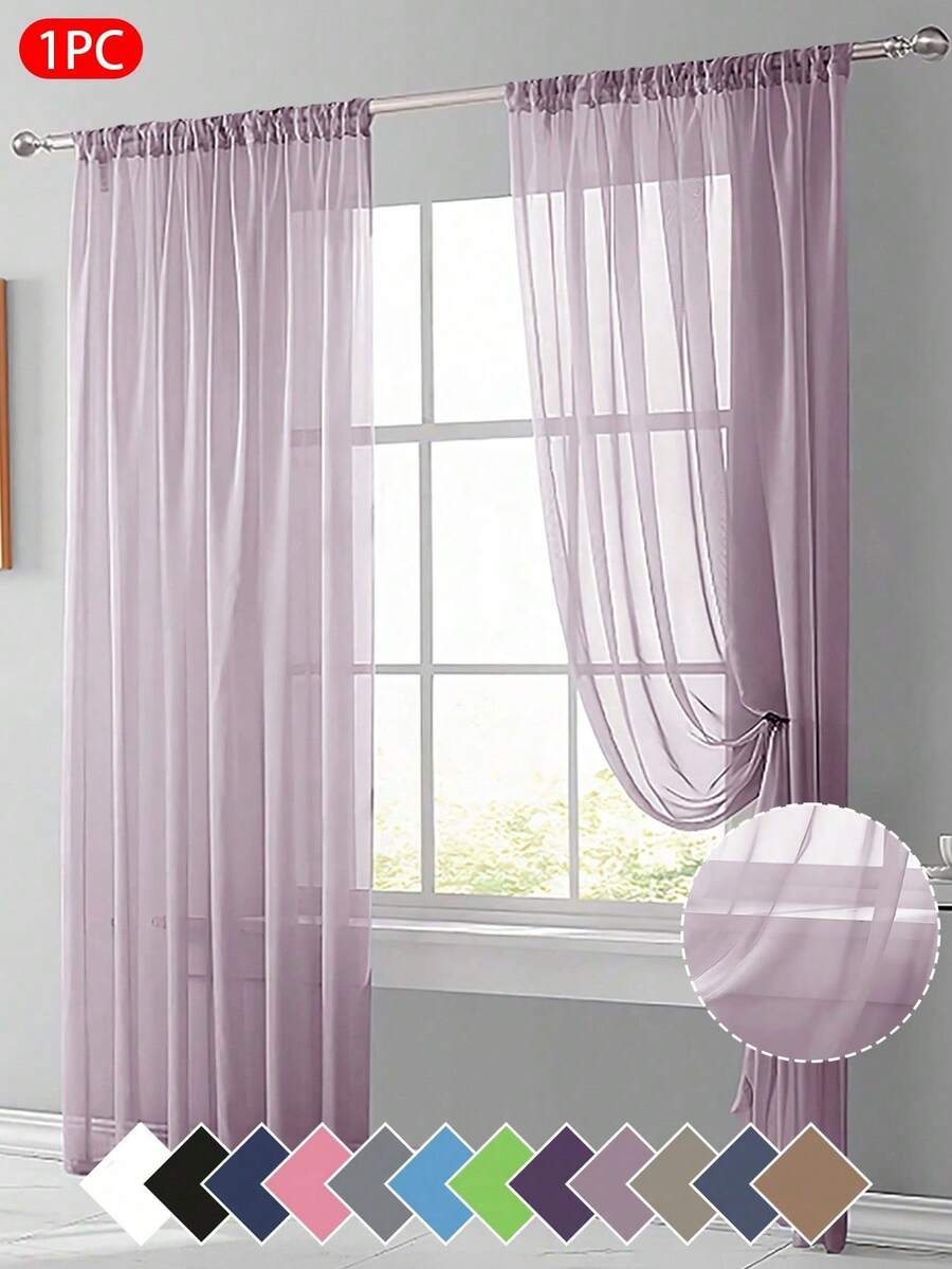1pc Sheer Voile Curtain, Lightweight Translucent Fabric, Sun Blocking & Heat Insulation, Rod Pocket Top Design, Good Drapability, Suitable For Living Room, Bedroom, Balcony Decor | Autumn Decor, Room Decor - light purple - View 1