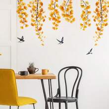 Green & Yellow Leaves Wall Decor Hanging Vine And Flower Pink Tulip Wall Stickers Floral Wall Decals Plant Wall Art Spring Home Decorations For Living Room TV Background Personalised Stickers - Multicolor - View 13