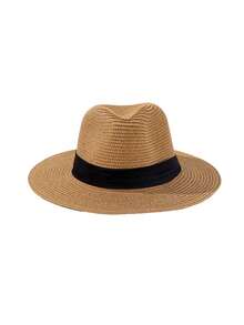 1 chiếc Mũ Panama vành rộng Unisex, Mũ chống nắng bãi biển mùa hè, Chất lượng cao, Màu trơn, Thanh lịch, Thường ngày, Bohemian, Cổ điển, Phong cách đường phố, Polyester, Chống gió, Xuân/Hè - mũ đội đầu - Xem 11
