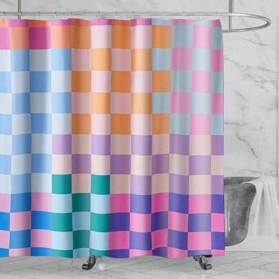 1 件 100% 涤纶复古格子面料浴帘，耐用防水明亮彩虹多彩现代简约时尚浴室装饰套装带挂钩，180 厘米 X 180 厘米浴室配件返校