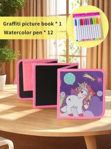 8-Sided Foldable Chalkboard Book, Reusable Drawing Pad, Portable Double-Sided Writing Board, Educational Toy For Children 3-8 Years Old, Boys & Girls Gift, Includes 12 Colored Chalks, Convenient Folding Design For Easy Storage, Preschool Learning Essential, Christmas & Halloween Gift