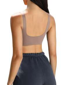 LASLULU Sexy Sports Bras For Women Scoop Neck Sleeveless Padded Bra Workout Yoga Crop Top - 深灰色 - 查看 7