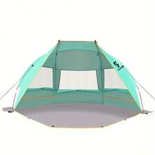 UNICAMPER Beach Tent 3 Person Sun Shelter UPF 50+ With Extended Waterproof Pe Floor & 3 Mesh Roll Up Windows Fits, Portable Beach Shade Easy Setup For Outdoor Camping, Indoor, Fishing, Yard. (Green) - 綠色 - 查看 3