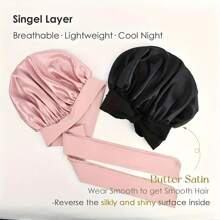 1 pieza Gorro de satén lujoso y sedoso con cordón ajustable - Gorro protector de cabello ligero para comodidad durante toda la noche, cuidado del cabello y ducha - Ideal para mujeres y hombres, decoración del baño del hogar, decoración de otoño, regreso a la escuela