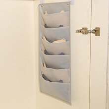 Bolsa de almacenamiento colgante para documentos, tabla de bolsillo de almacenamiento de tela Oxford, soporte plegable para archivos, organizador de tela en cascada para oficina QYHJ - cuadrícula gris - Ver 3