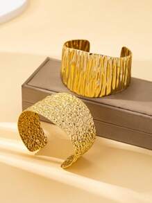 1pc Fashionable, Unique, Geometric Hammered Wavy Cuff Bracelet, Can Be Stacked Or Worn Individually, Bracelets For Women, Suitable For Daily Wear, Parties, Socializing, Gifting To Family And Friends