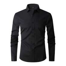 Men's Long Sleeve Slim Dress Shirt, Wrinkle-Free Elastane Fabric - Black - View 2