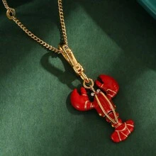 1pc Unique Design Movable Red Lobster Pendant Necklace, Elegant Enamel Cute Animal Keychain, Suitable For Women's Daily Wear