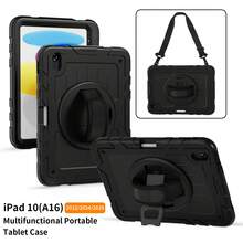 1 个库存保护套兼容 iPad 第 10/9/8/7/6/5/4 代 8.3'' 10.9/11''/ 9.7''、iPad 11(A16 2025) iPad (A16) 11 英寸第 11 代 2025 Galaxy Tab A8 10.5 英寸 2022 带 PET 薄膜 iPad Pro/Air6/Air7 11 2018/2020/2021/2022/2024/2025 防震保护套带铅笔架 [360° 旋转手带] 和支架 - 黑色(附黑色肩帶) - 查看 5
