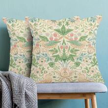 1pc 18x18 Inch Spring Chinoiserie Pillow Covers - Vintage Green Floral & Bird Design, Farmhouse Style Strawberry Accents, Polyester Fabric, Machine Washable, For Couch Or Sofa Decor, (No Insert), Decorative Pillows - phong cách1 - Xem 2