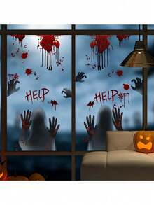 4 Stück/Set Halloween Horror Fensteraufkleber, Heimdekoration, Schrank, Feiertagsfeier, Halloween Party Dekoration, gruselige Atmosphäre Aufkleber, Familientreffen, Glastür, Szenenatmosphäre Anordnung, Themenparty - Verschiedenfarbig - Übersicht 1