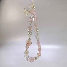 1pc Acrylic Flower & Bow Crystal Beaded Phone Lanyard/Strap, Wrist Strap, Suitable For Camera, Keys, Bags, Anti-Drop Phone Lanyard - Hồng - Xem 2