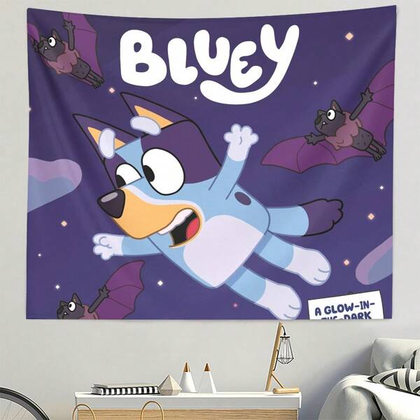 Bluey 1 Stück Bluey Cartoon Dekorationsteppich, Halloween Dekoration Fröhliches Zuhause und Feiertags Dekoration, Mehrszenen Dekorationsposter, Wanddekorationsteppich, geeignet für Heimdekoration, Schlafzimmerwanddekoration