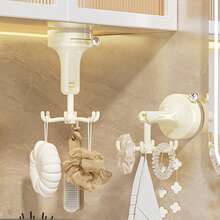 6 爪旋转吸盘挂钩 - 重型免钻挂钩，适用于厨房/浴室/入口通道 | 强力可重复使用的粘性墙钩，节省空间的毛巾、餐具和帽子收纳盒 - 彩色 - 查看 3