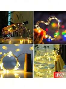 LED Wine Bottle String Lights, Copper Wire String Lights Button Battery Wine Cork Lights Mini Bottle Cap String Lights, Waterproof Festive Bar Terrace Atmosphere Wine Bottle Decorative String Lights With AG13/LR44 Battery Box And Fancy String Lights - 白色 - 查看 7