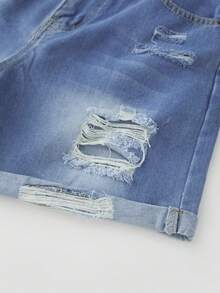 Women's Summer Mid Rise Ripped Stylish Denim Shorts Stretchy Jean Shorts - Blue - View 9