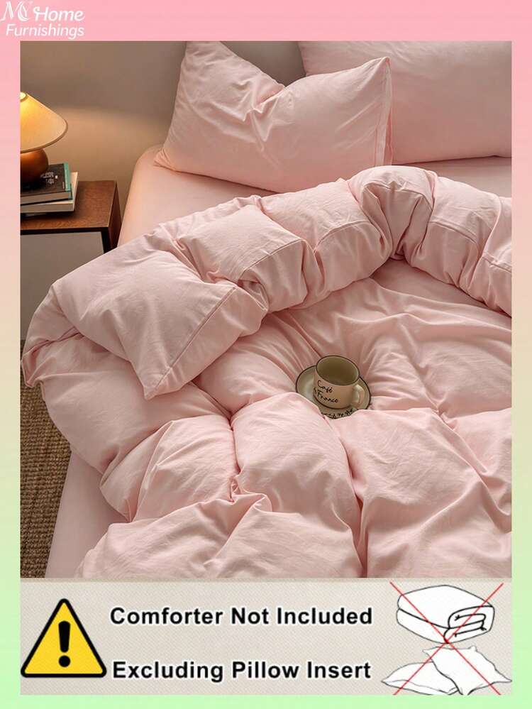 3 件套柔软粉色宿舍床上用品套装，亲肤透气羽绒被套和枕套，无填充，可机洗，开学用品 - 淺粉色 - 查看 4