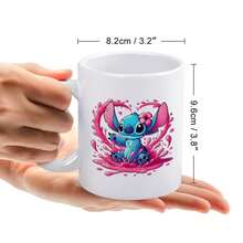 Disney Mug, Disney Cute Stitch Playing Water Pattern Ceramic Coffee Mug For Milk, Coffee, Smoothies Juice And Drinks, Great For Birthdays, Christmas, Camping And Back To School | 1 Pc - 白色 - 查看 5
