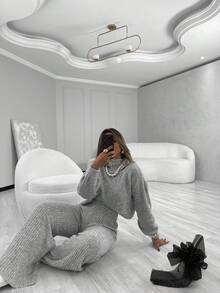 Women's Mousse Tricot Trousers And Blouse Set