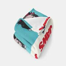 1 件柔软舒适的 Zenless Zone Zero 主题法兰绒毛毯 - 超级柔软温暖，适合所有季节、沙发和床，可机洗，带有“JAWS”文字的卡通人物设计，混合颜色，非常适合床上用品